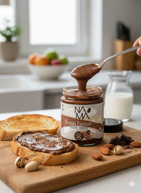 crema nocciole fondente crunchy ambientata Crema Nocciola Fondente Crunchy 65%